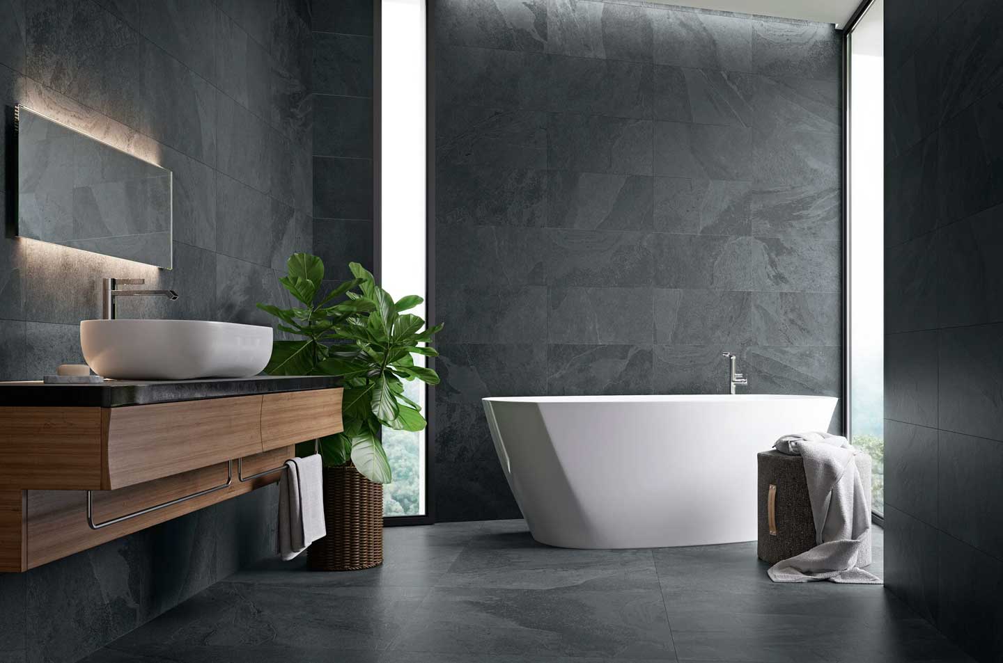 Baño con pavimento cerámico